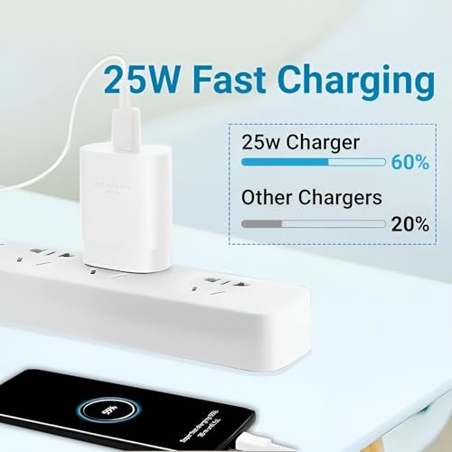 Image of MAK 25W Charger with Cable for Samsung Galaxy A14 5G Type C Charger Adapter Compatible with Galaxy A14 Charger, 25 Watt USB Type C to C Pd Charging Adapter C Type, White