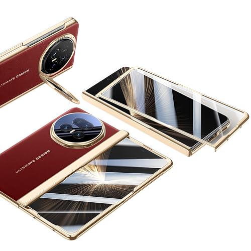 Case for Honor Magic V5, Built-in Screen Protector, Camera and Hinge Protection, Creative Stand, Leather Drop-Proof Phone Case (Red)