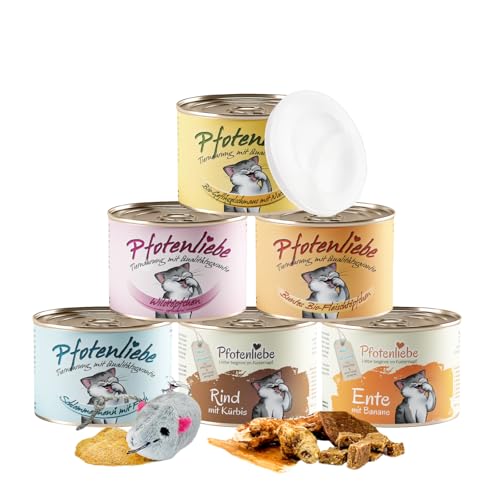 Pfotenliebe Bio-Katzenfutter, Schnupperpaket mit verschiedenen Sorten, ausgezeichnete Bio Qualität seit 2007, 6x200g