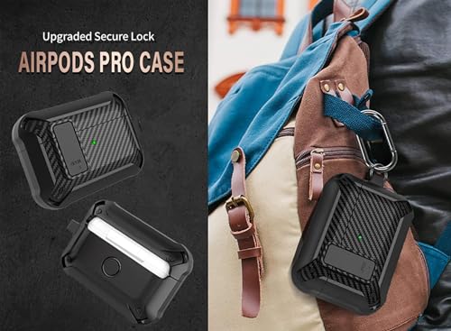 Image of Olytop for Airpods Pro 3 Case with Lock Clip, Rugged Apple Airpods Pro 3rd Generation Cover 2025 Men Women, Armor Shockproof iPod Pro3 Gen Protective Hard Shell with Carabiner&Cleaner kit,CF Black