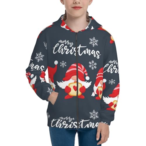 Three Cute Christmas Gnomes Kids Pullover Hoodies Boys Zip Up Sweatshirts Girls Athletic Clothes with Pocket3