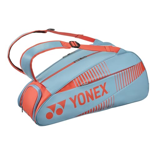 YONEX Active Racquet Bag w/YKK Zippers, Shoe Compartment - Durable Lightweight Badminton Bag for Up to 6 Racquets, Blue/Gray