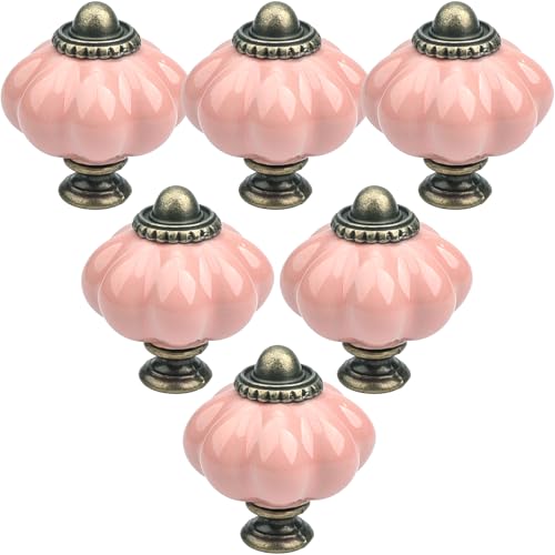 Roellgs Lot de 12 boutons de porte en céramique avec vis de montage – Poignées d'armoire de cuisine antiques en forme de citrouille avec vis de montage...