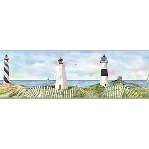 Chesapeake BBC46071B Eugene Light Coastal Lighthouse Portrait Wallpaper Border Cover