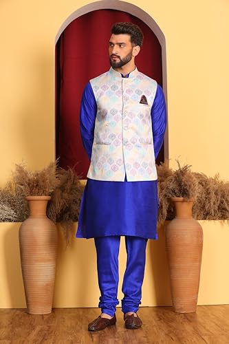 Image of Kurta With Churidar & Multicolor Nehru jacket Set