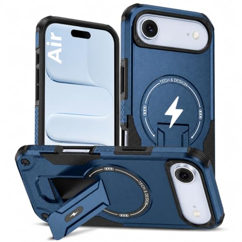 Image of ZORBES Phone Cover for iPhone 17 Air with Invisible Kickstand, Shockproof | Phone Case with Privacy Tempered Glass Screen Protector & Camera Lens Protector for iPhone 17 Air, Blue