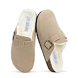 Zuecos para Mujer de Piel Suave con Forro, Zuecos para Mujer de Gamuza con Forro Polar Blanco, Sandalias Casuales Cálidas...