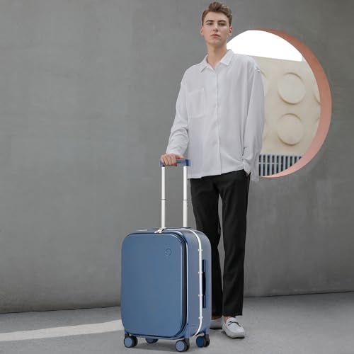Image of mixi Luggage Suitcase with Spinner Wheels, Travel Luggage Aluminum Frame PC Hardside with TSA Lock & Cover, Sapphire Blue, 20-inch, Minimalist