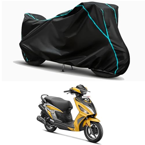 Image of Waterproof Bike Body Cover Compatible for | Hero Maestro Edge 125-Dis | Taffeta Fabric, Sky Piping Design, Bottom Elastic Fit | Dustproof, Sun UV & Rain Protection for All Weather.