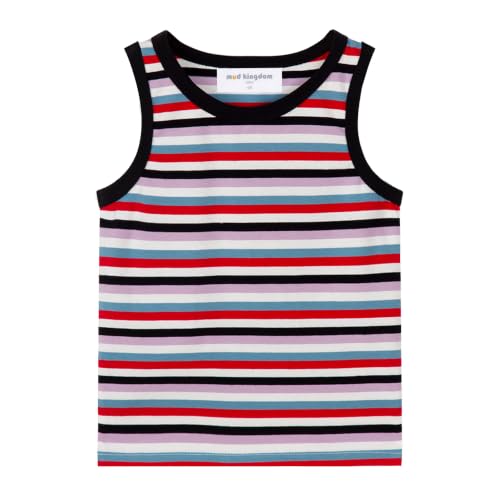 Image of Mud Kingdom Tank Tops for Little Boys Stripe Short Sleeve Crew Neck Cotton Summer Colorful Size 7-8