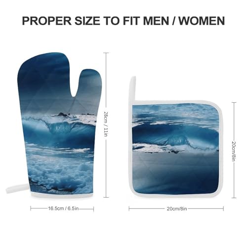 Gants de cuisine en polyester bleu Océan avec coussinets imprimés