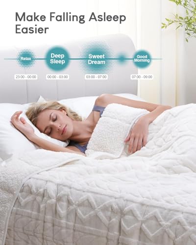 Cottonblue Jacquard Weighted Blanket 15lbs for Queen Ded - Ultra Soft, Cozy Comfort Sherpa Blanket for Relax and Sleep, Heavy Bed Blankets with Cemaric Beads, 60x80 in 17 lbs, Cream White