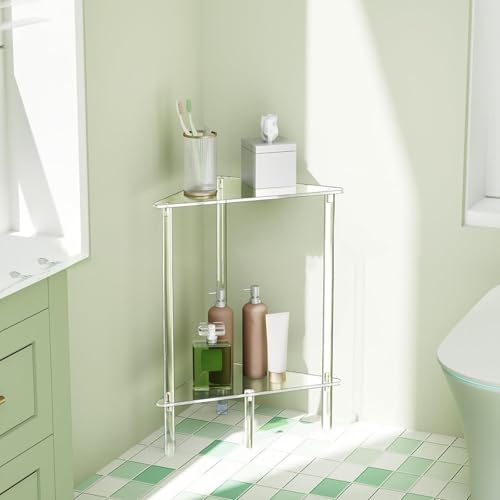 Mesa auxiliar transparente de acrílico con 2 niveles para esquina de salón 3