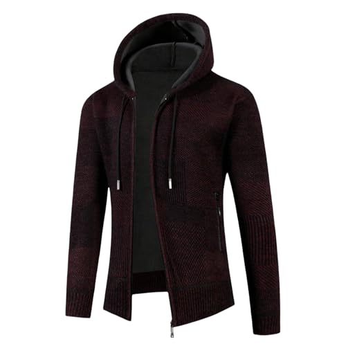 Cárdigan de punto con capucha para hombre chaqueta de abrigo forro polar color bloque invierno
