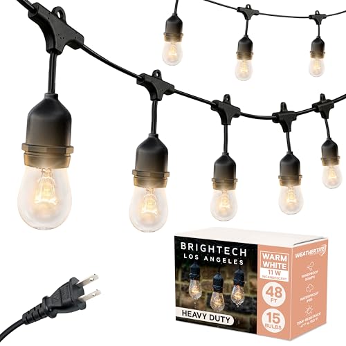 Brightech Ambience Pro Incandescent Outdoor String Lights - Commercial Grade Waterproof Patio Lights...