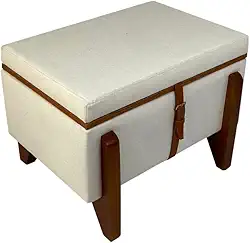 Puff Baú Retangular Luxo Mesa Centro 60x40 Cm Linho Cru