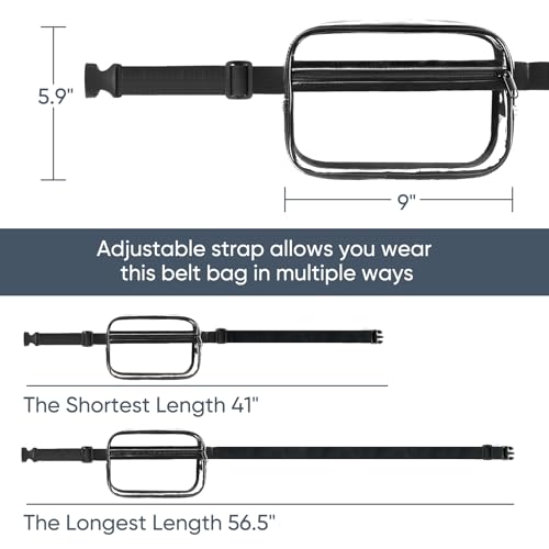 clear fanny pack for stadium events - clear bag for women men  lightweight waist pack for concerts sports games day amp travel  stadium approved transparent bag black