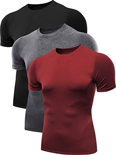 NELEUS Men's 3 Pack Workout Athletic Compression T Shirts,5011,Black,Grey,Red,Black,M