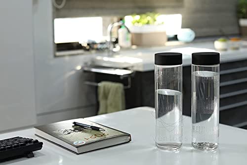 Image of 1000ml Glass Food Grade Airtight Water Bottle with Leak-Proof Black-Color Plastic Lid - Water, Smoothie, Juicer and Beverage Glasses (2, Black Rio)