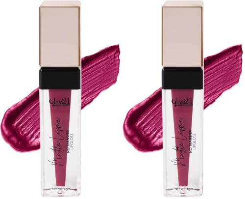 Image of Glam21 Matte Lippie No Transfer Lip Gloss | Lightweight and comfortable| Creamy Matte Formula - 4 gm | Dew Me Up-14 (Pack of 2)