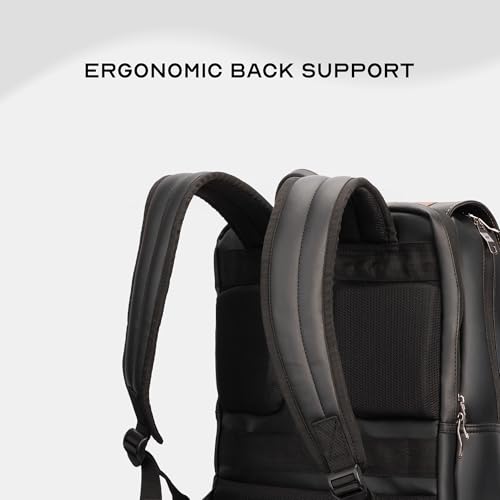 Image of Assembly Vintage 21L Laptop Backpack for Men Women 15.6 Inch Leatherette Office Travel Bag with Hidden Magnetic Flap Closure