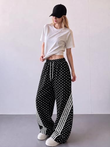 Image of EMMIOL Women's Y2K Baggy Barrel Striped Sweatpants High Waisted Wide Leg