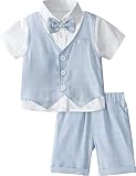 ESTILO: traje de boda para bebé niño, adorables camisas de manga corta con diseño de corbatín desmontable, luce más caballero y encantador. Los pantalones cortos tienen elástico en la cintura para facilitar su uso.