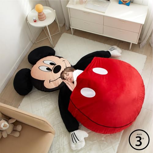 Image of Disney Mickey Mouse Kids Oversized Floor Lounger,Soft Plush Chair with Pillow & Cushion, Comfortable Portable Nap & Play Mat for Boys & Girls