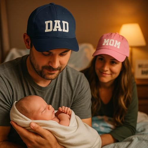 Image of ncgifts Mom Dad Cap Set - Pregnancy Maternity Photo Shoot Prop Cap Combo | for Photoshoot | Navy Blue & Pink (Pack of 2)