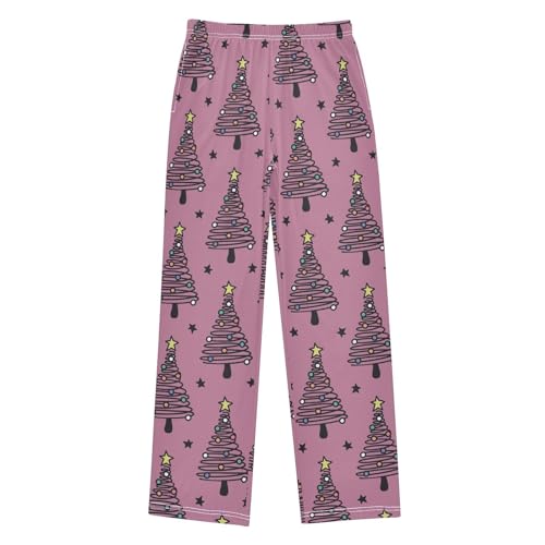 Boys' Pants Christmas Tree Star Pink Long Bottoms Jogger Pants Elastic Waist Trousers with Pockets S-XL