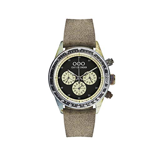 Chronographe Quartz Out of Order Palude Montre de Luxe en Acier Vieilli et Cuir