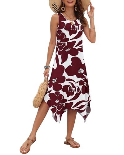 Image of AUSELILY Women's Summer Dresses Casual Sleeveless Midi Tank Beach Dress | Women's Asymmetrical Hem Sundress with Side Pockets, Great for Beach, Vacation & Daily Wear