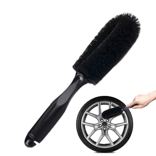 Kioriur - Cepillo de limpieza para llantas, mango largo ergonómico | Cepillo flexible antiarañazos para ruedas, llantas y neumáticos | Limpiador de alto rendimiento para coches, motocicletas