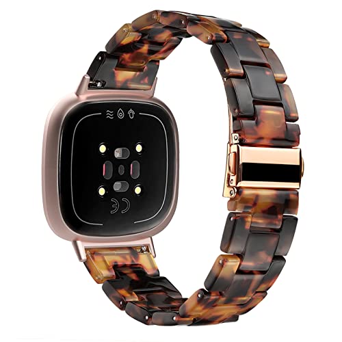 Wongeto Resin Bands Compatible With Fitbit Versa 4/Versa 3/Sense 2/Sense Women Men, Elegant Replacement Wristband For Fitbit Versa 4/ Fitbit Sense 2 Smartwatch (Tortoise-Tone) #TOP1