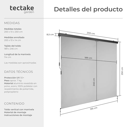 Toldo vertical exterior enrollable con manivela y proteccion solar gris para balcon 7