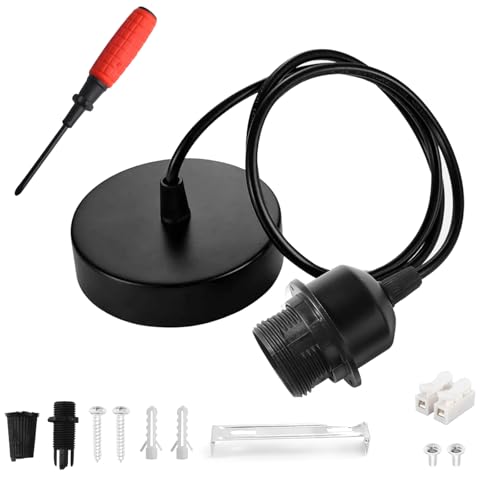 Lampenaufhängung E27 mit Schraubring Lampenaufhängung Schwarz mit 150cm...