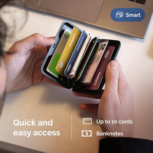 Image of OGON -DESIGNS- Aluminum card holder, RFID protection against fraud and demagnetization, compact wallet, Smart Case STOCKHOLM model (Aluminum Navy Blue, Extra-secure lock)