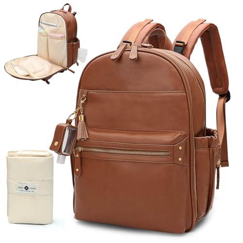 MISS FONG Wickelrucksack Wickeltasche Rucksack Leder, Große Kapazität...