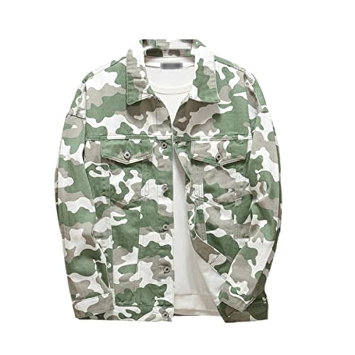 Veste en jean homme camouflage vert et rouge en taille XL