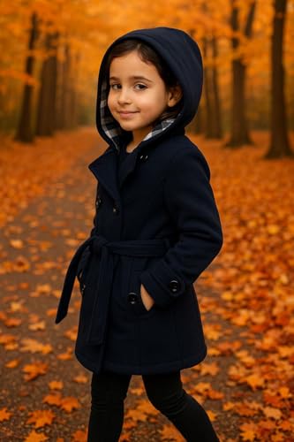 A2Z 4 Kids Girls Parka Jacket Hooded Trench Coat Wool Blends Warm Padded Jacket - Jacket 007 Navy 9-10 - Image 2