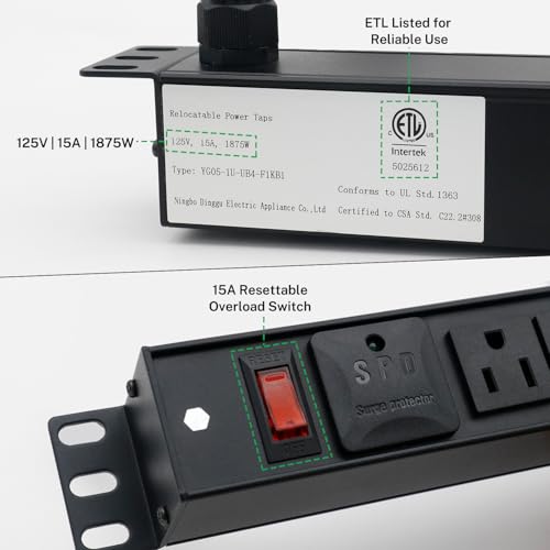 FIRMERST PDU para rack de 10 pulgadas, Multitoma 4 salidas con protección contra sobretensiones y cable de 1.83 metros miniatura 4