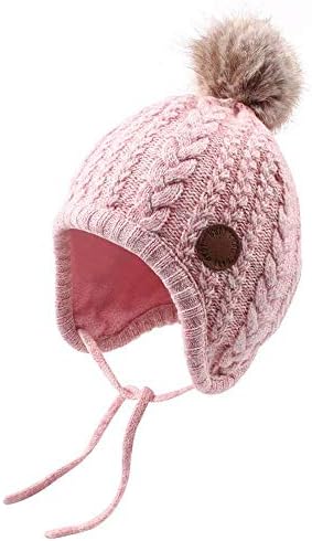 Bamery Christmas Crochet Baby Beanie Earflaps Little Girl Boy Knit Infant Hats Winter Warm Cap Lined Polyester Santa (Pink, M)