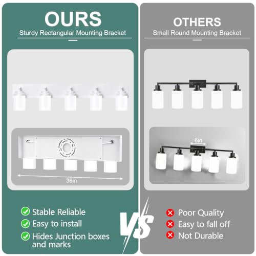 Image of IZORRO Bathroom Light Fixture White, White Glass Shade 36-Inch 5-Light