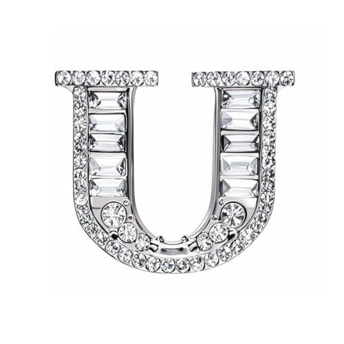 Image of Letter Brooch Pins Initial Rhinestone Brooch for Women Crafts, Silver Plated Metal A-Z 26 Letters Rhinestone Crystal Lapel Pin Brooches