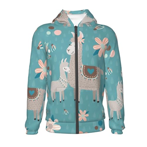 Teal Mama Llama Kid Hoodies Boys Zip Up Sweatshirts Girls Pullover with Pocket2