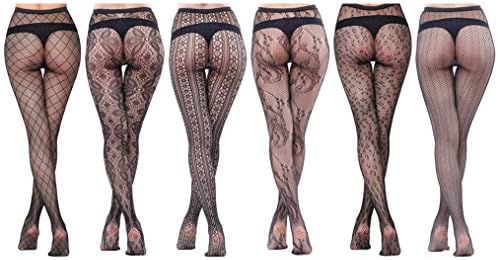 Hoveox 6 Pairs Lace Patterned Tights Fishnet Floral Stockings Small Hole Pattern Leggings Tights Net Pantyhose