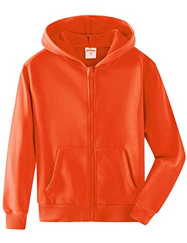 Spring&Gege Jungen Hoodie Sweatjacke Basic Einfarbig Baumwoll Kapuzenjacke für Kinder Orange 9-10 Jahre