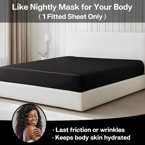 MR&HM Satin Fitted Sheet Queen Size, Silky Bottom Sheet with Elastic Corner Straps, Deep Pocket up to 15 Inch, No More Slipping Off for Mattress - 1 Fitted Sheet Only (Black) - Image 5