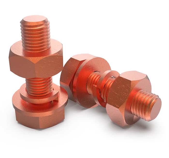 HSCRSTAR M10x70mm 1set T2 Pure Copper Hexagonal Screw Bolt, nut Washer, Conductive red Copper Conductive Bolt