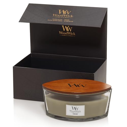 WoodWick candela profumata in confezione regalo | Candela Fireside a ellisse con stoppino scoppiettante | Fino a 50 ore di durata | Regali per donne